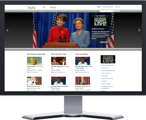 The Hulu website on a desktop monitor.