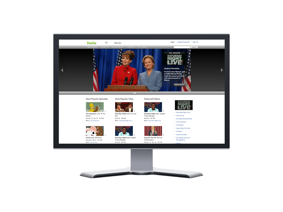 The original 2008 Hulu website on a desktop monitor.
