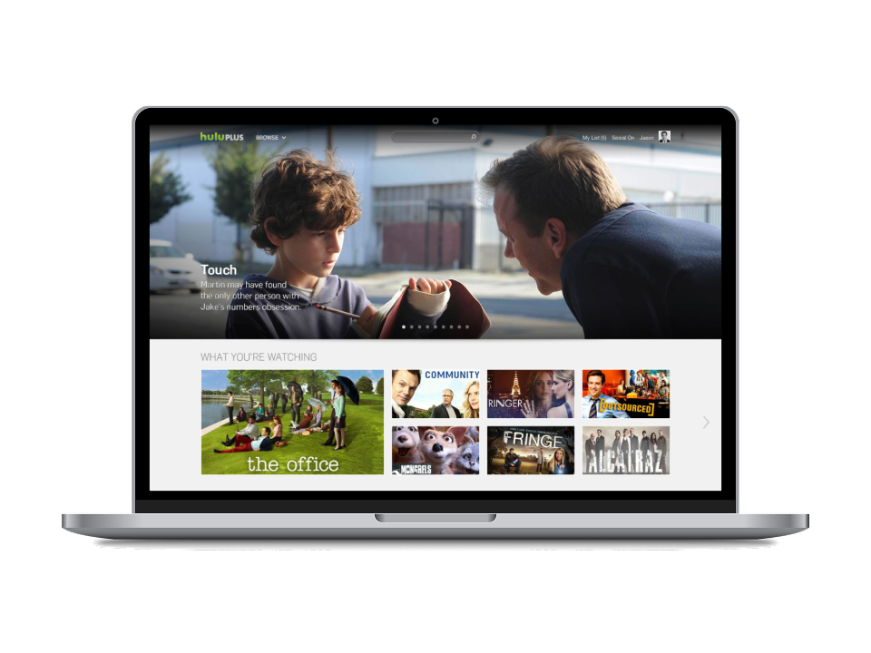The 2012 Hulu website redesign on a laptop.